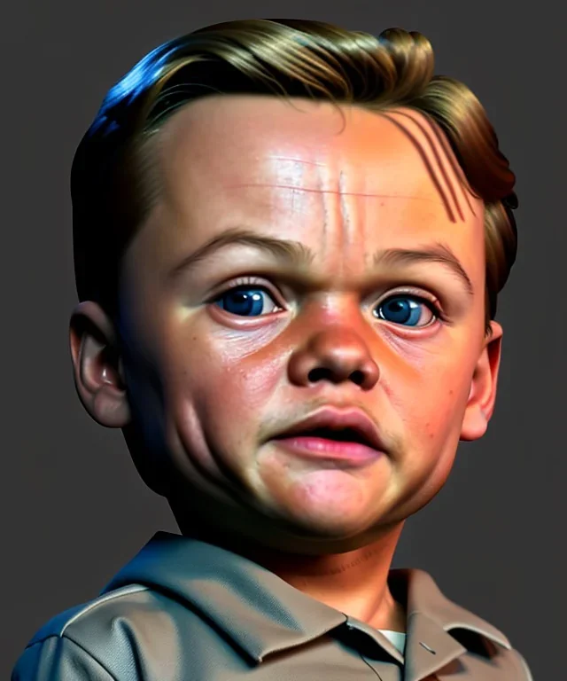 Leonardo di caprio toddler, full body, car, dramatic lighting, hyper realistic