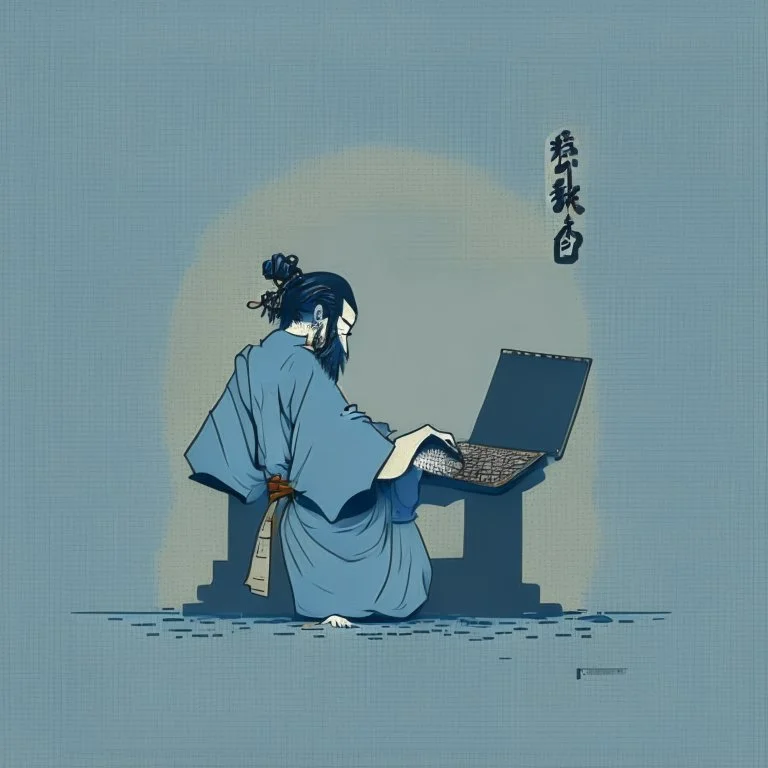 minimalistic programmer in the style of hokusai