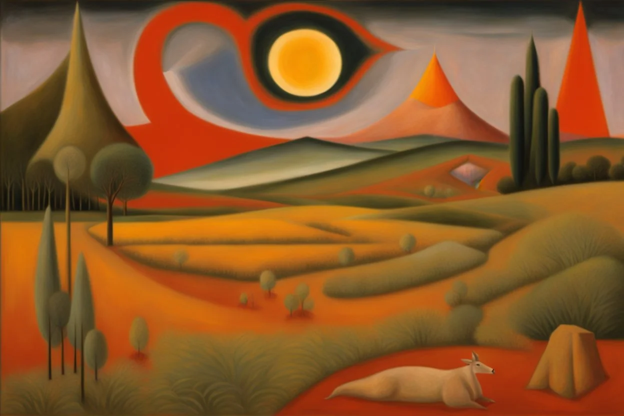 a landscape by artist "Mark Rothko",by artist "Gino Severini",by artist "Leonora Carrington"