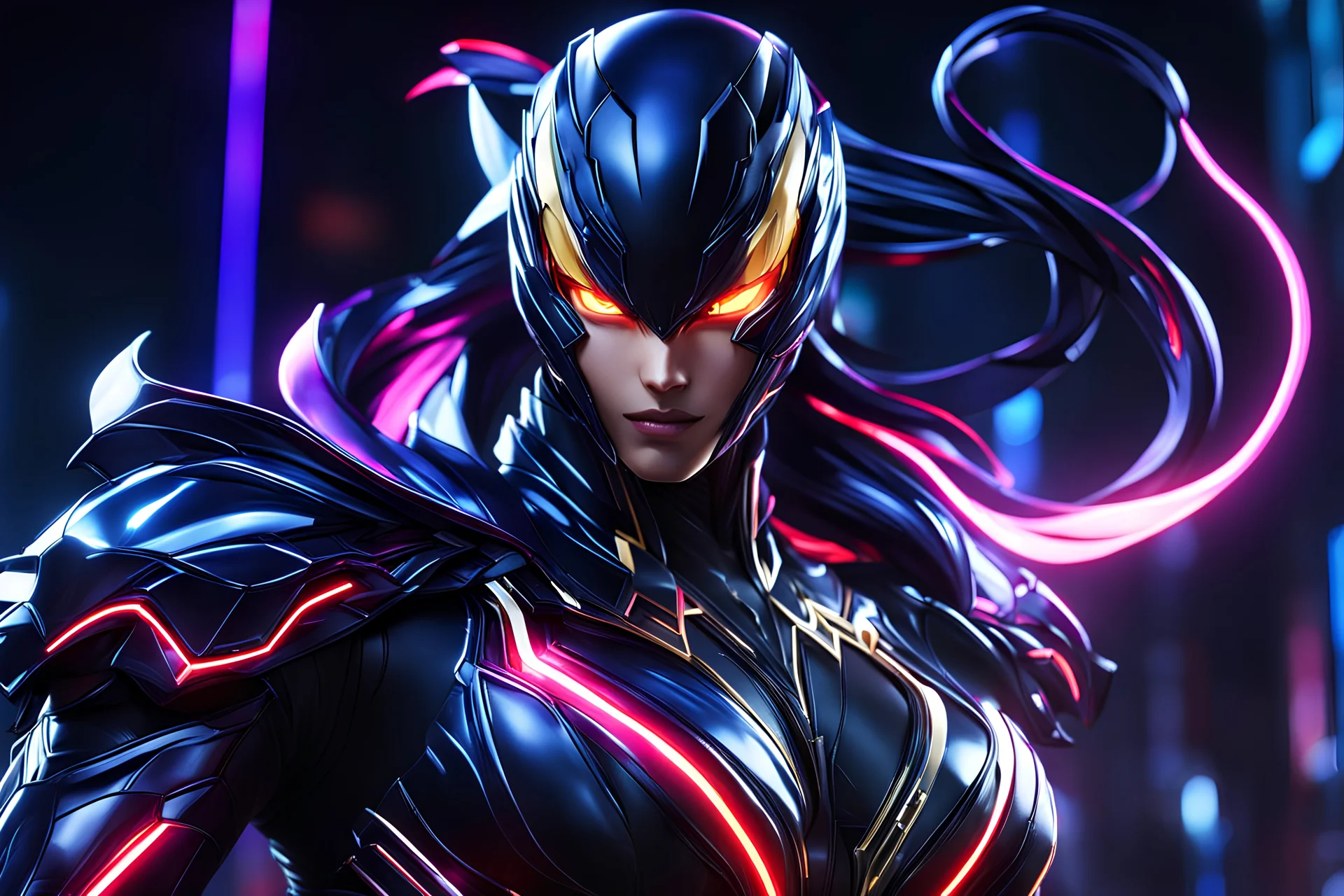 Silk venom in 8k solo leveling shadow artstyle, silk costum, dynamic pose, oshare kei, hurufiyya, rtx , neon lights, intricate details, highly detailed, high details, detailed portrait, masterpiece,ultra detailed, ultra quality