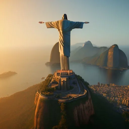 Christ the Redeemer, beautiful, landscape,sunset, unreal engine 5, cinematic lighting, photorealistic, realistic, hyper detailed, 8k, octane render, cinema 4d