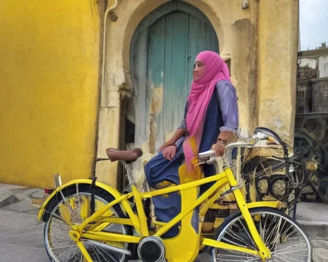 Arabe sur un vélo jaune