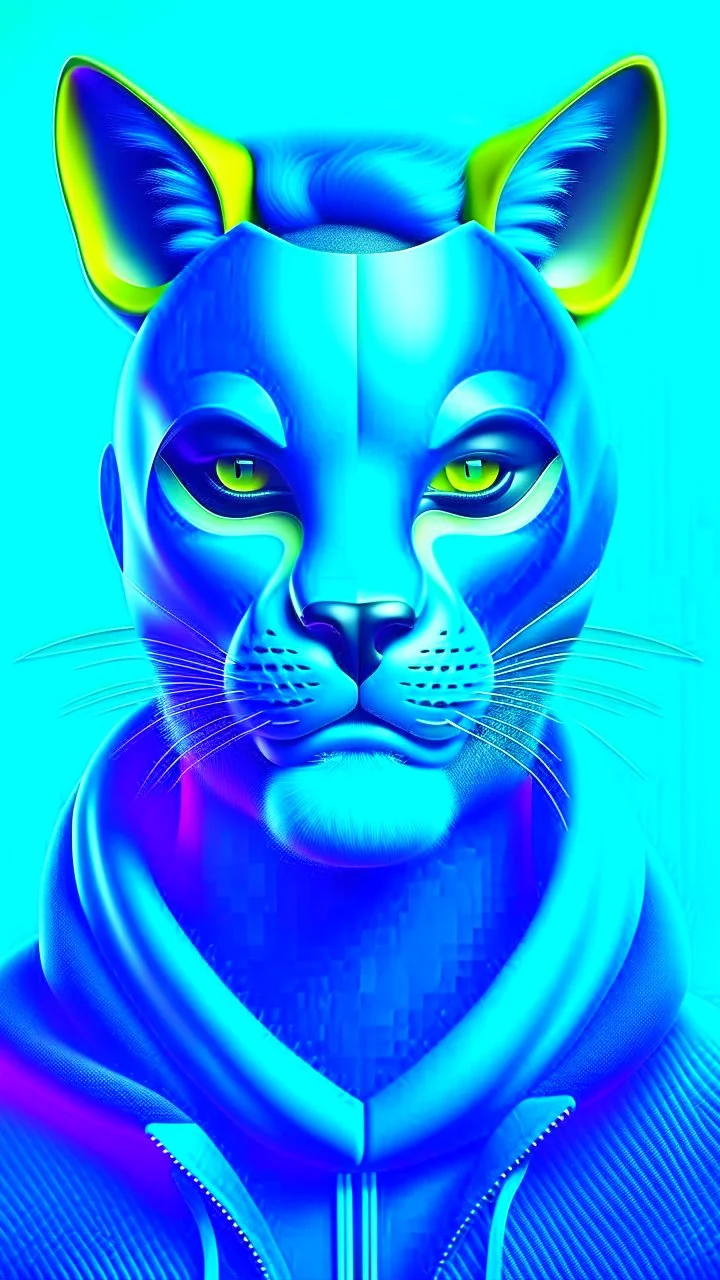 Cougar man man with puma mask in his eyes art stylized illustration complementary colors quality ultra hyper detailed hyper realistic 12k