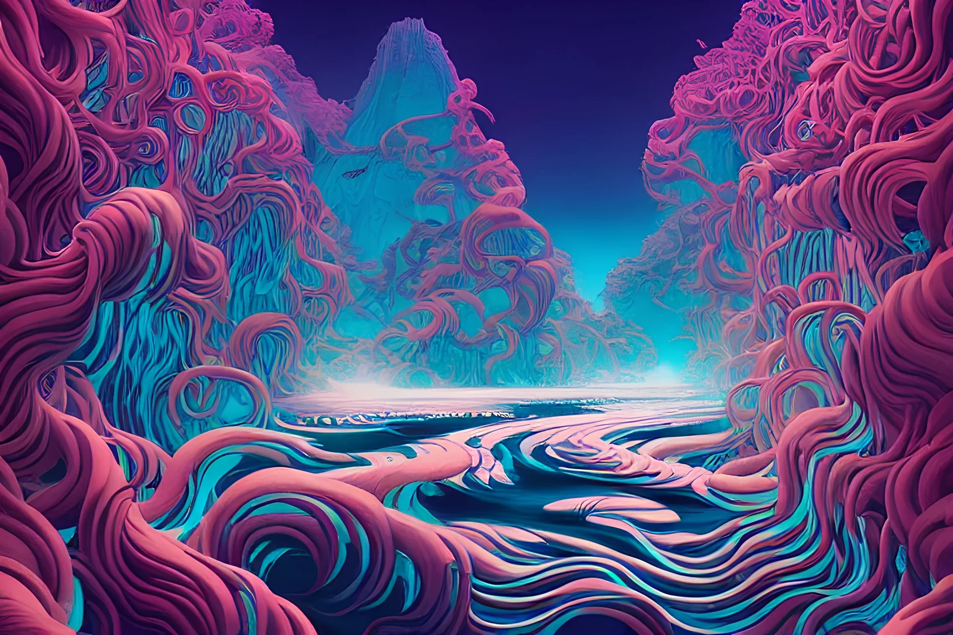 a scary flowing river of lost souls, tristan eaton, victo ngai, artgerm, rhads, ross draws