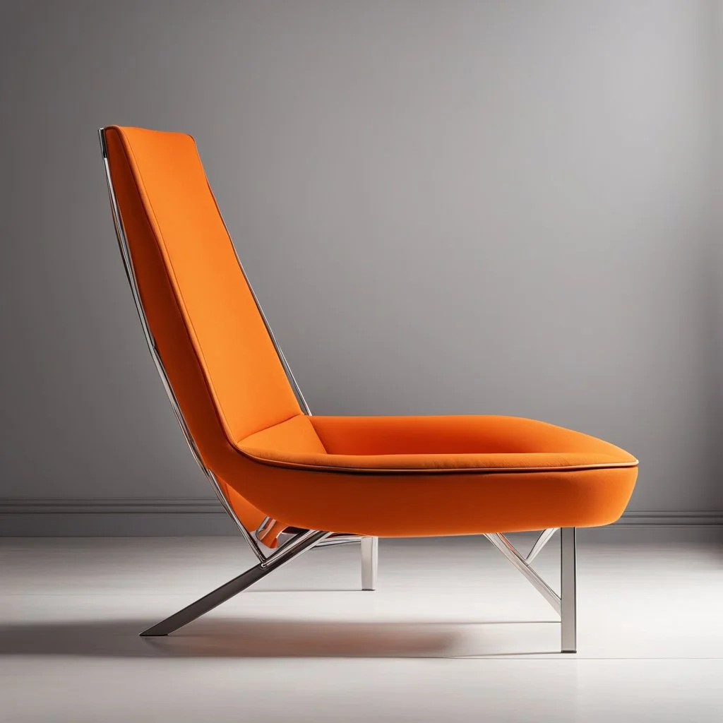 An orange chair straight out of the 70s, with a twist. a chair with sleek lines, reminiscent of a hipster's bachelor pad. But here's the kicker - this chair integrates bottles within its frame. On the right arm of the chair, there's a tube protruding out, designed to hold a glass. With a simple press of a button discreetly placed on the side, the tube dispenses a smooth flow of whiskey into the glass. It's like a blast from the past with a modern cocktail twist. Perfect for those who appreciat