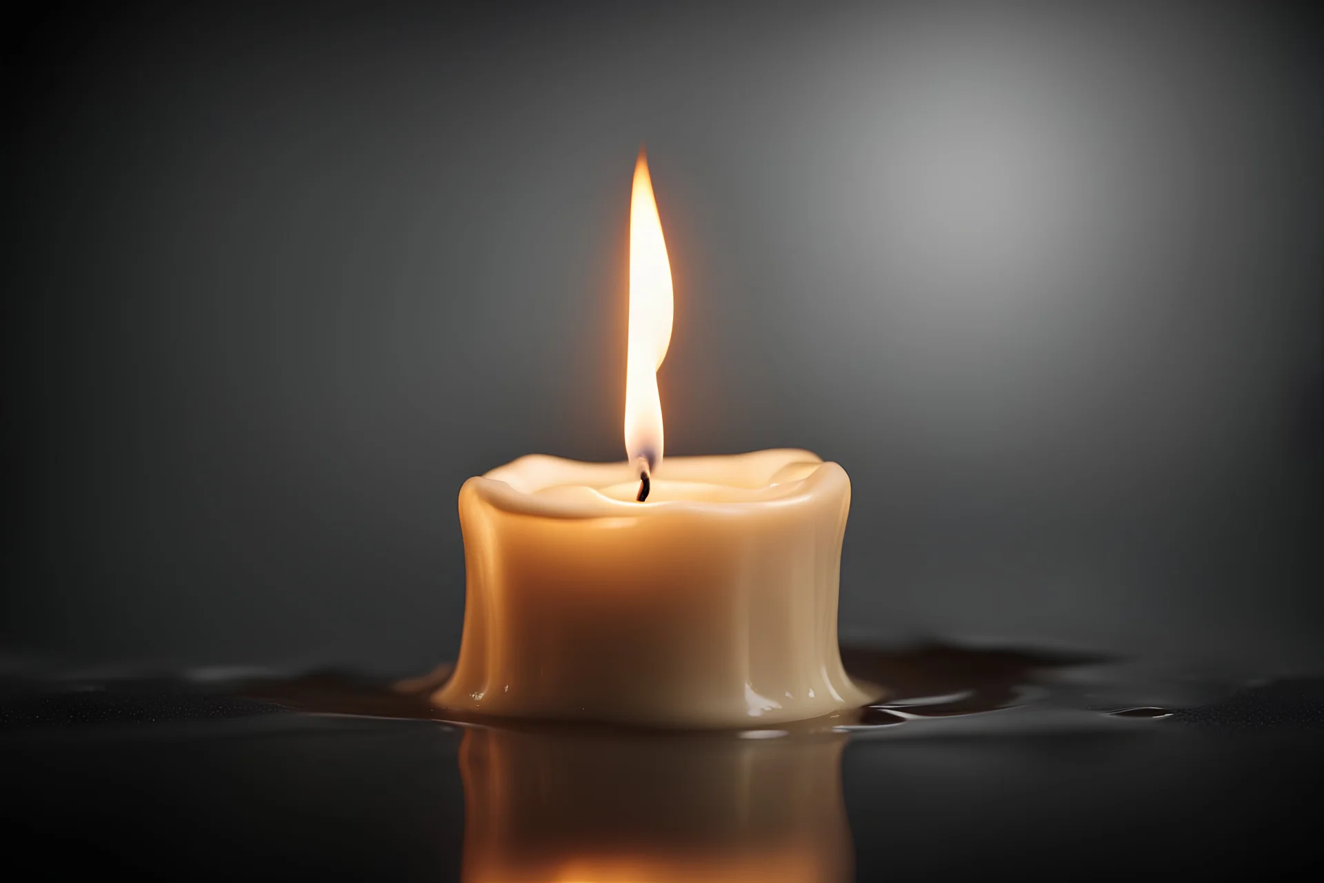 a melted candle flickering in the dark, high definition, dark - blurred background