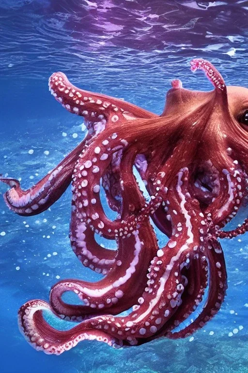 magical octopus swimming calmly underwater