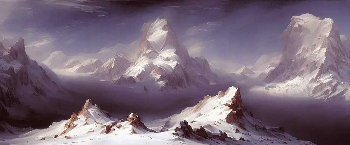 epic mountains in snow by Andrea del sarto