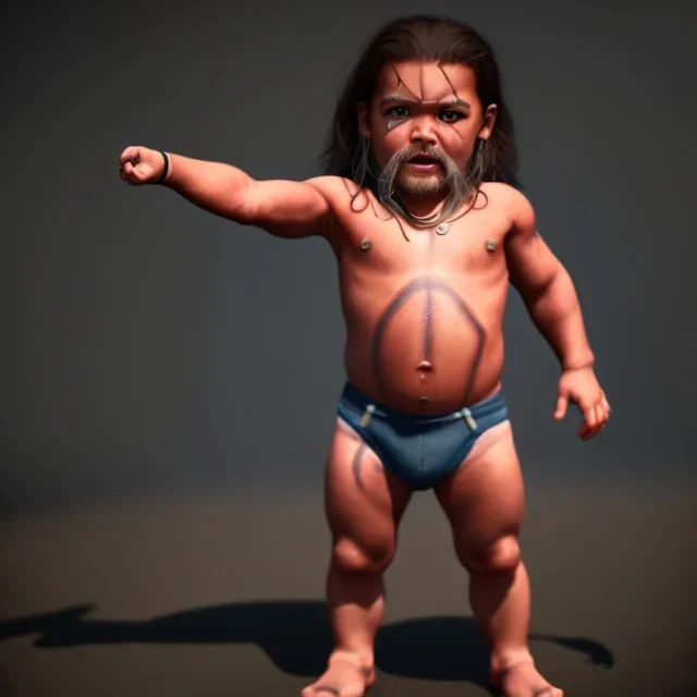 Jason momoa toddler, full body, dramatic lighting, hyper realistic