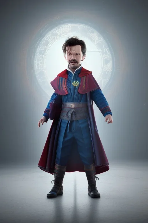 Doctor strange toddler, serious, portal, full body, jump, bokeh, hyper realistic