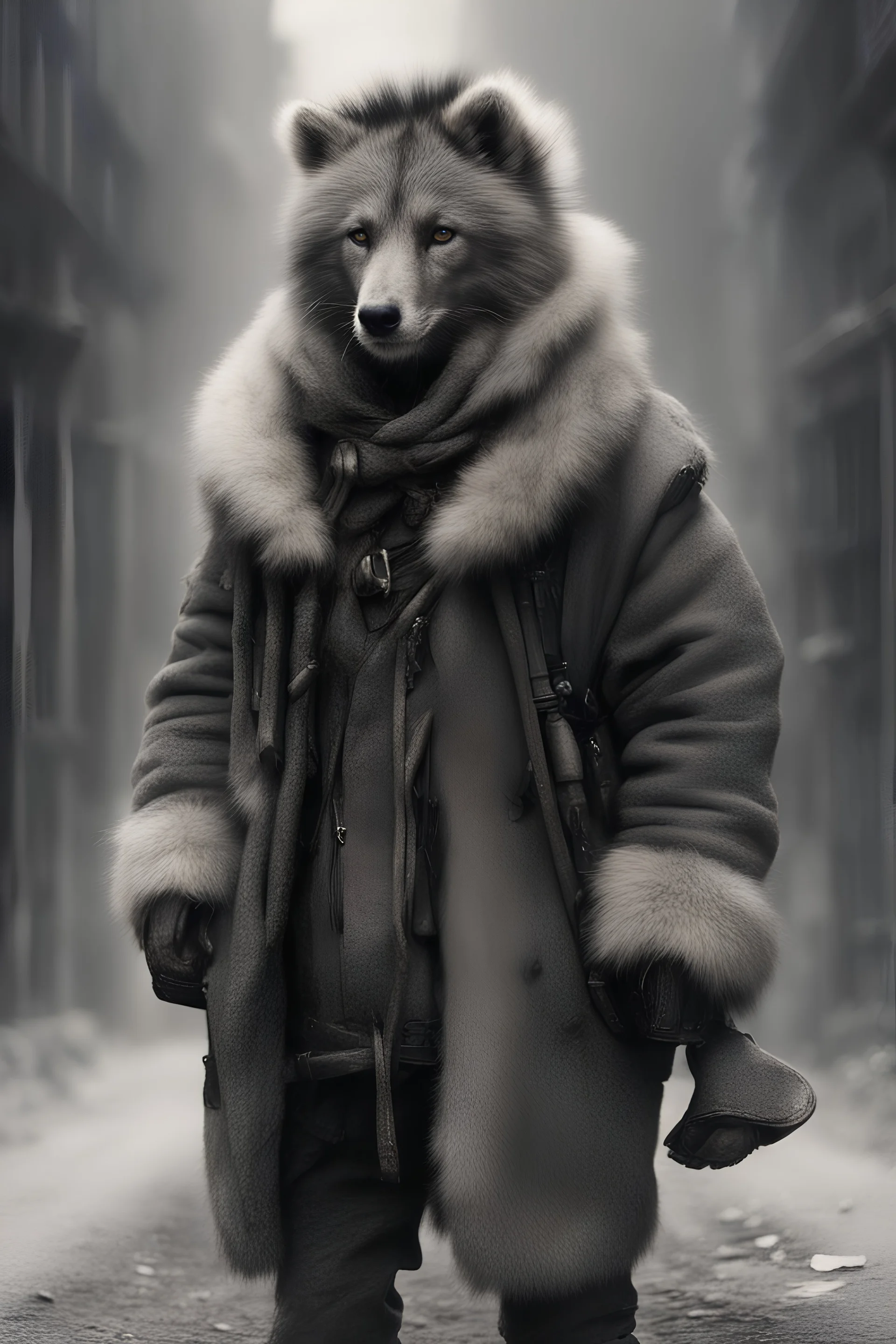 He was dressed all in fur, from his head to his foot, And his clothes were all tarnished with ashes and soot; A bundle of toys he had flung on his back, And he looked like a peddler just opening his pack.