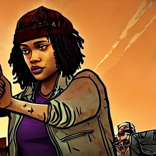 Clementine from the walking dead telltale fights a guy and she won because she's strong and she puts her bare foot on that guy's head she looks superior the art looks like the game