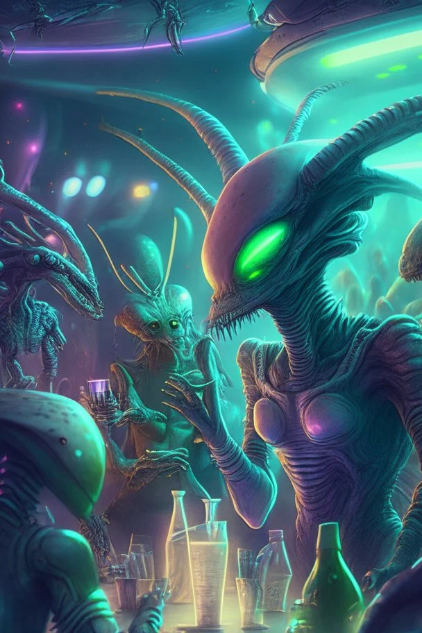 Alien party ,highly detailed, artstation, sharp focus,4k