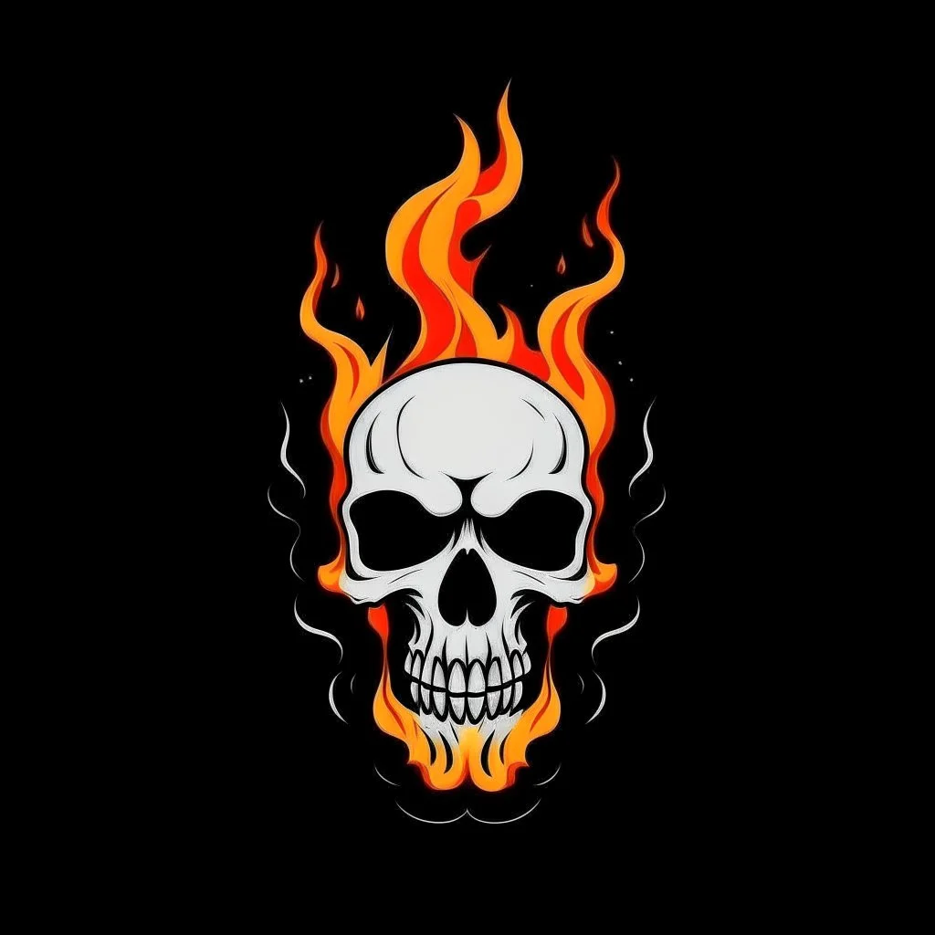 minimalistic screaming skull with flame