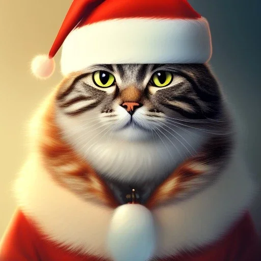 Portrait of cute cat, wearing santa, perfect composition, hyperrealistic, super detailed, 8k, high quality, trending art, trending on artstation, sharp focus, studio photo, intricate details, highly detailed, by greg rutkowski