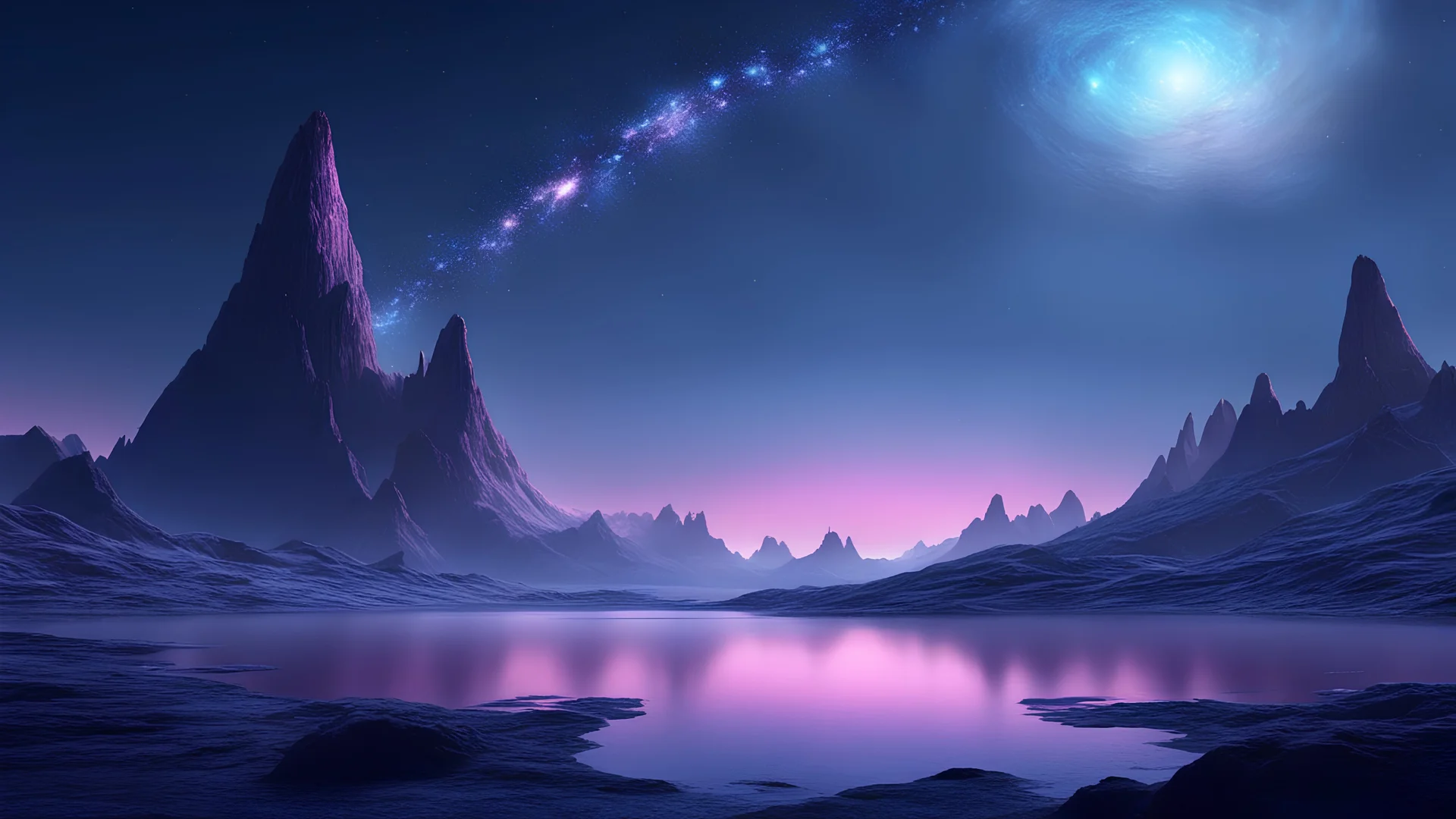 4k realistic Fantasy world galaxy, space, ethereal space, cosmos, water, panorama. Palace , Background: An otherworldly planet, bathed in the cold glow of distant stars. The landscape is desolate and dark, with jagged mountain peaks rising from the frozen ground. The sky is filled with swirling alien constellations, adding an air of mystery and intrigue. Old castle of london, detailed , enhanced, cinematic, 4k