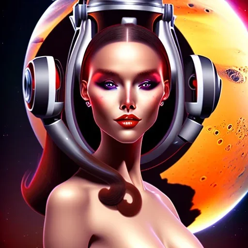 black long hairs smiling spacegirl top on Mars