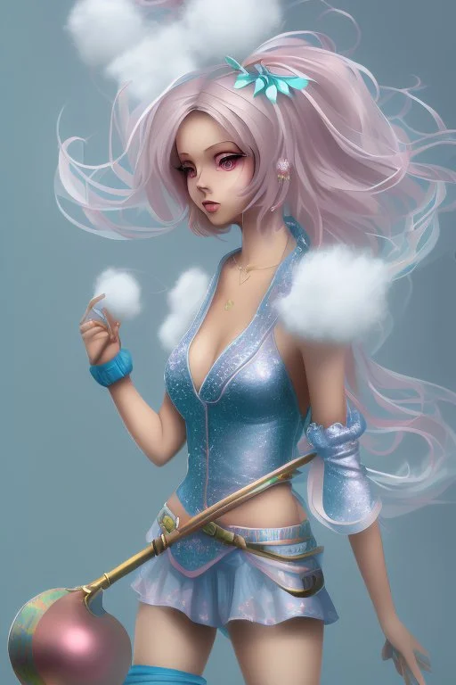 full body shot of Cotton candy girl, digital painting, high quality,standing pose, by IrinaKapi