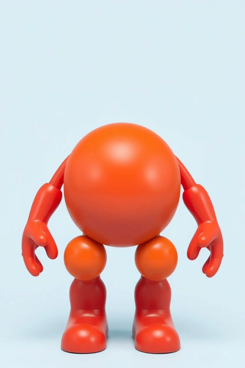 round 3d character with bumps for legs, simple wide arms, face at top front of body, no head, vinyl figure
