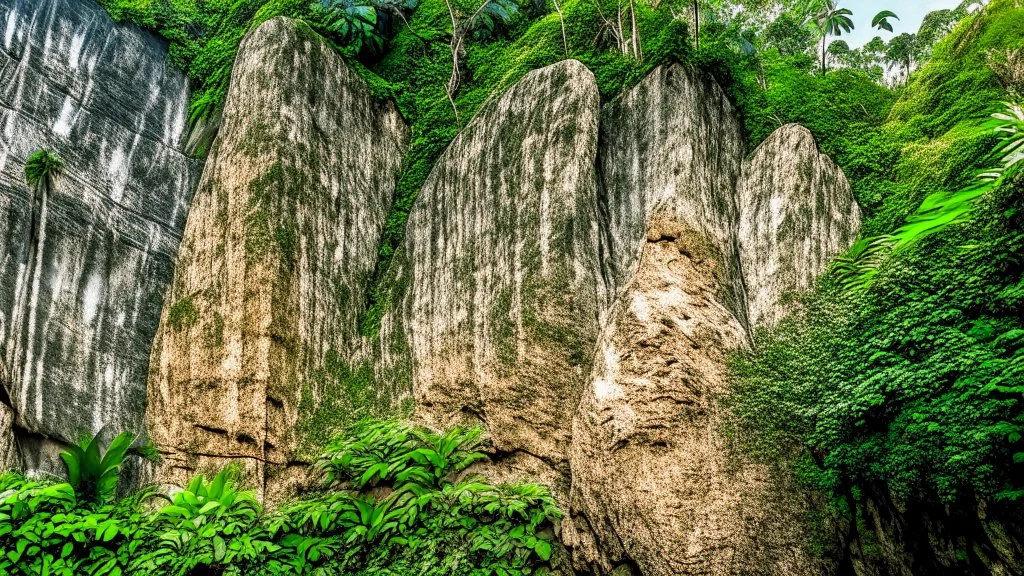 flat wall of rock in the jungle at the foot of the mountain