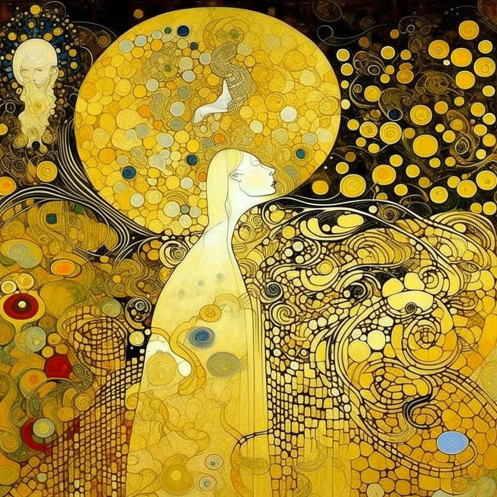 A light yellow heaven in a lightning storm designed in ancient Egyptian hieroglyphics painted by Gustav Klimt