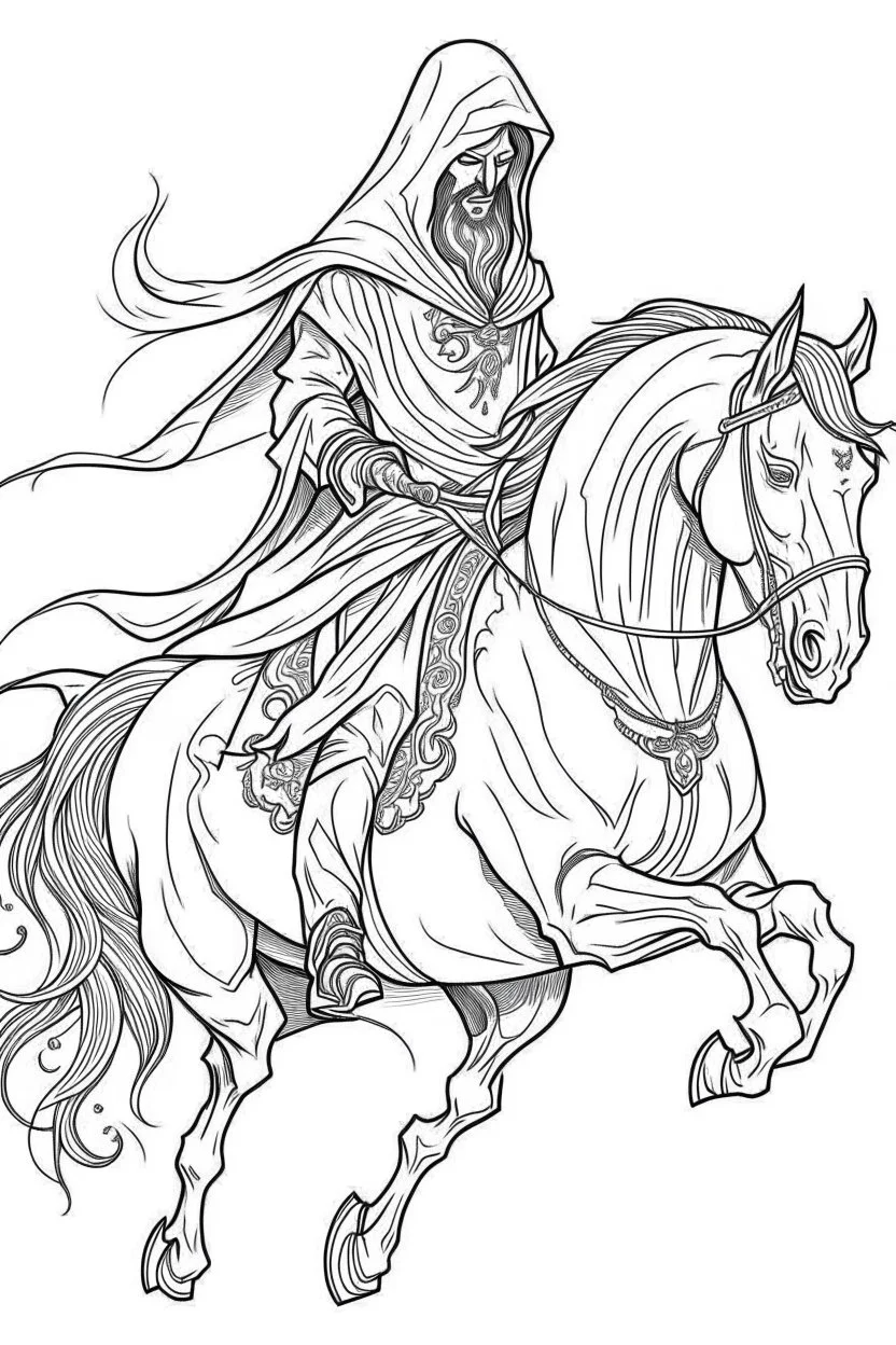 The headless horseman. Outline, sketch style, only use outline, mandala style, clean line art, white background, no shadows, no clear wall, coloring page.