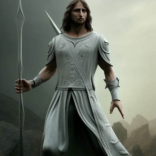 White Sculpture aragorn full body, greek sculpture style, full body, fresco background, hyper realistic, 8k,