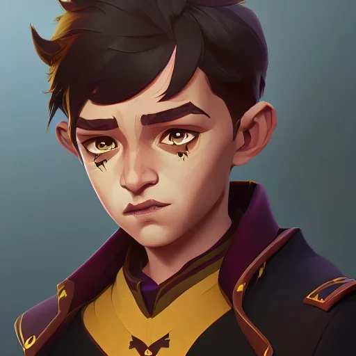 Portrait of a little handsome warlock kid with green eyes by Nick Harris