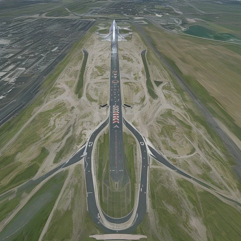 Vista aérea simétrica de un aeropuerto en forma de mariposa, espectacular, impactante, calidad ultra, maximalista, 8k 3D