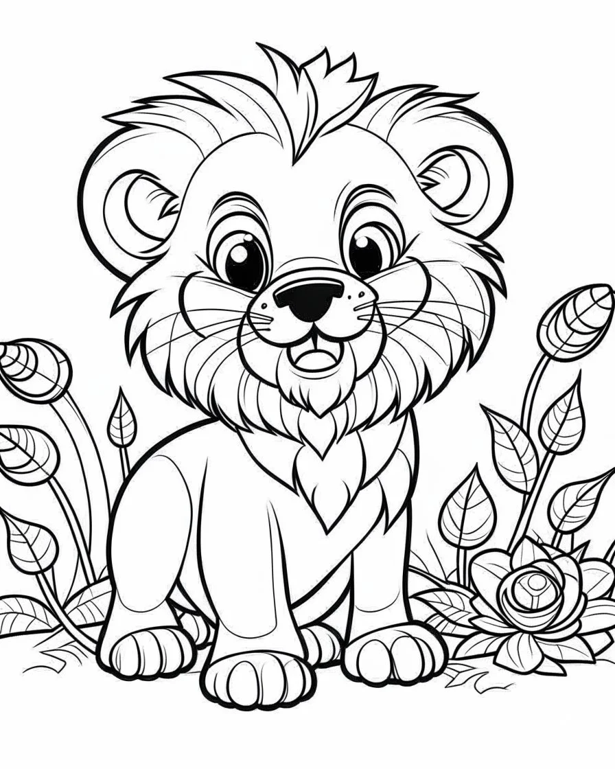 lion cartoons coloring pages , no black color, no no flower, b/w outline art for kids coloring book page, Kids coloring pages, full white, kids style, white background, whole body, Sketch style, full body (((((white background))))), only use the outline., cartoon style, line art, coloring book, clean line art, white background, Sketch style\