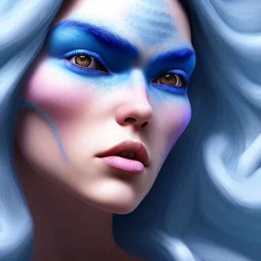 head and shoulders portrait of a blue Cowgirl with blue skin and white hair, 8k resolution concept art portrait