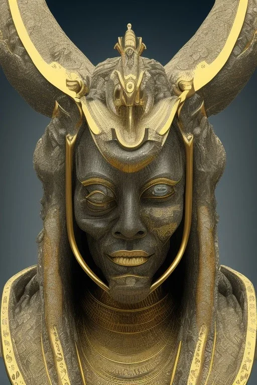 Anunnaki black male African Egyptian alien, cracks in the voodoo head, wicked, eyes, Elephant, 8k, finely detailed, photo realistic, tiger turquoise skull head gold dragon helmet space alien snow skeleton gold olmec silver crown silver eyes