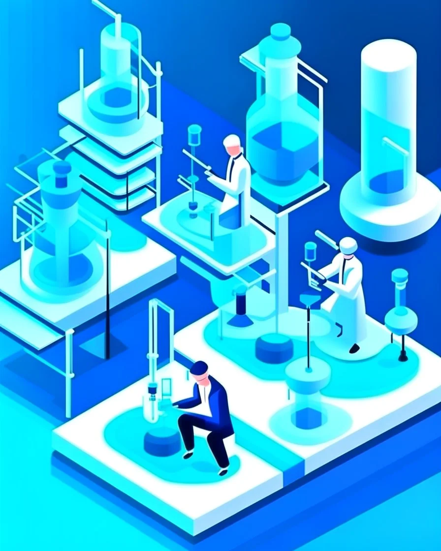 Vaccine research, scientists conducting experiments in laboratory. Vector illustration 3D