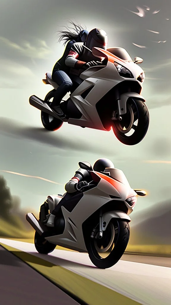 A couple speeding on a motorbike realistic