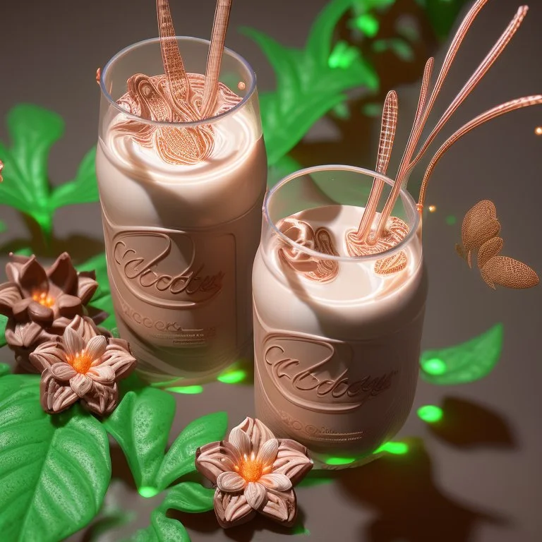 Choccy Milk, Intricately detailed image of Choccy Milk, 3D glow, light particles, ray tracing, garden with flowers, hyper-detailed, dslr shot, shot by MSchiffer, 32k, best quality