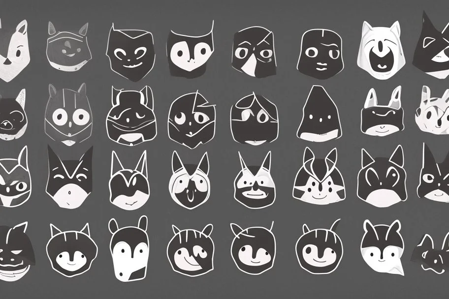 6 simple shaped hand drawn cartoon characters that are cute dark and have hoodies