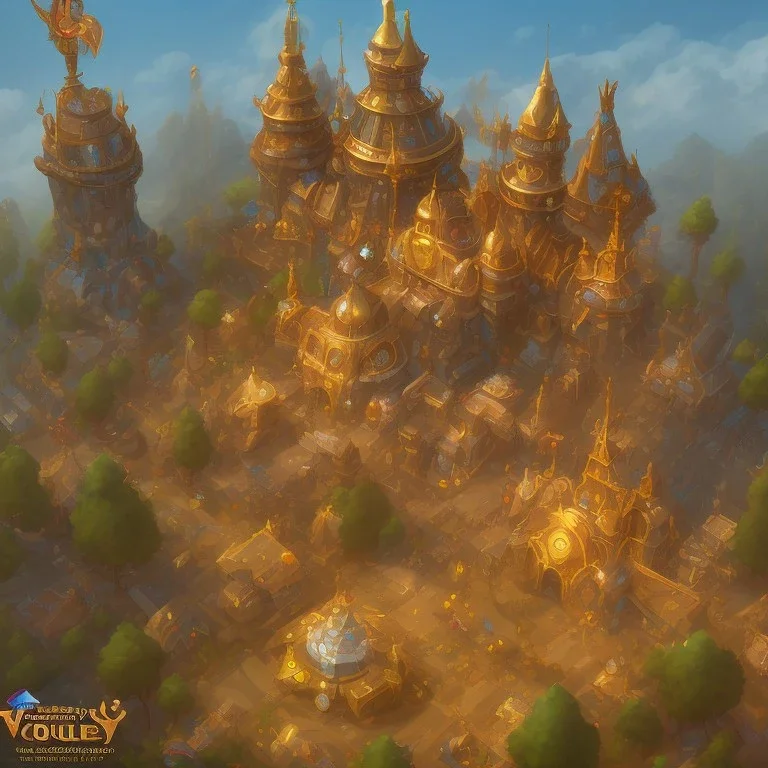 gold minge architecture concept in dofus，vertical view