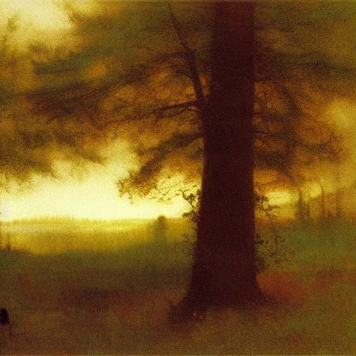 George Inness, painting, pine trees, swamp, hills, photo realistic