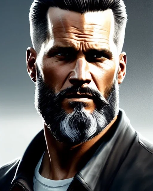 "MIddle aged white human male, with a trimmed but uneven beard, piercing eyes with slick back hair, full-scale head and shoulders portrait, 8k resolution concept art portrait by Greg Rutkowski, Artgerm, WLOP, Tom Brady dynamic lighting hyperdetailed intricately detailed Splash art trending on Artstation triadic colors Unreal Engine 5 volumetric lighting Splash art fantasy"