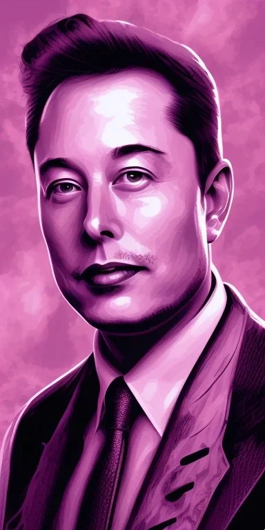 elon musk. a chair. pink houses, pink sky, pink smoke