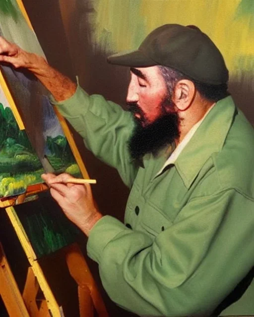 Fidel Castro painting a canvas