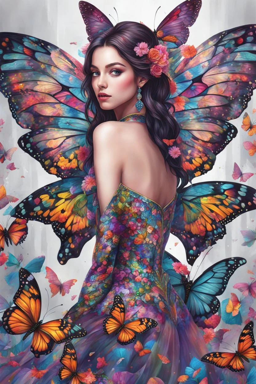 Full body Beautiful lady butterfly colorful art conceptual, amazing artwork, hyper detailed, ultra maximalist quality, 12k