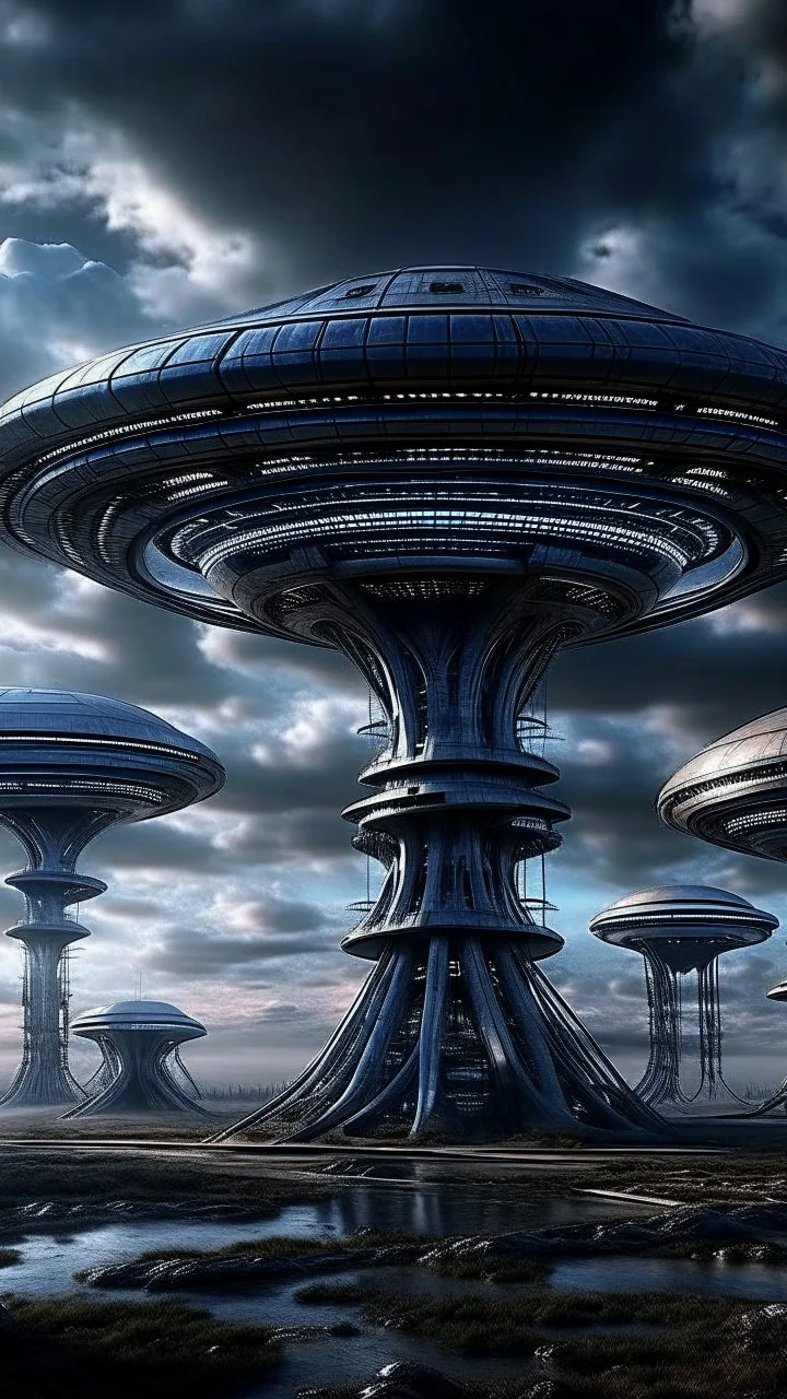 futuristic base of aliens in the sky