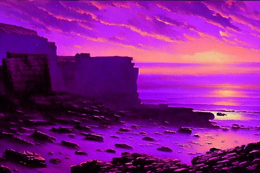 purple sky, rocks, cliffs, sci-fi, friedrich eckenfelder impressionism paintings