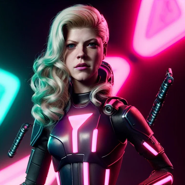 Actress, young Katheryn Winnick, android woman, sci-fy, little dron fly, neon ambient, gradient, clean skin, circuits, leather coat, cyber punk, neon, army, tubes, blood, portrait, studio photo, unreal engine 5, smooth color, 16 bit, god lights, ray tracing, RTX, lumen lighting, ultra deatail, volumetric lighting, 3d, finely drawn, hd.