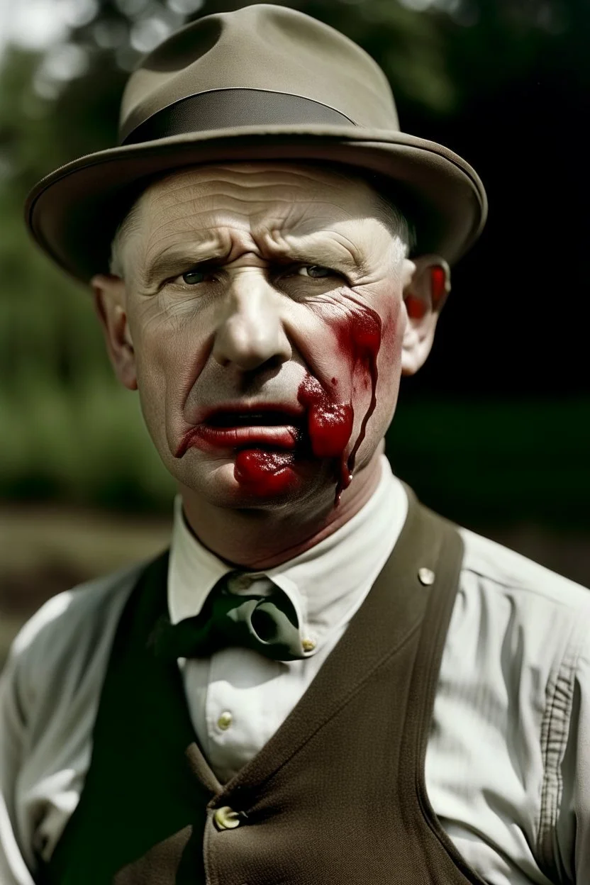 President Calvin Coolidge painted as a farmer with his mouth gagged blood