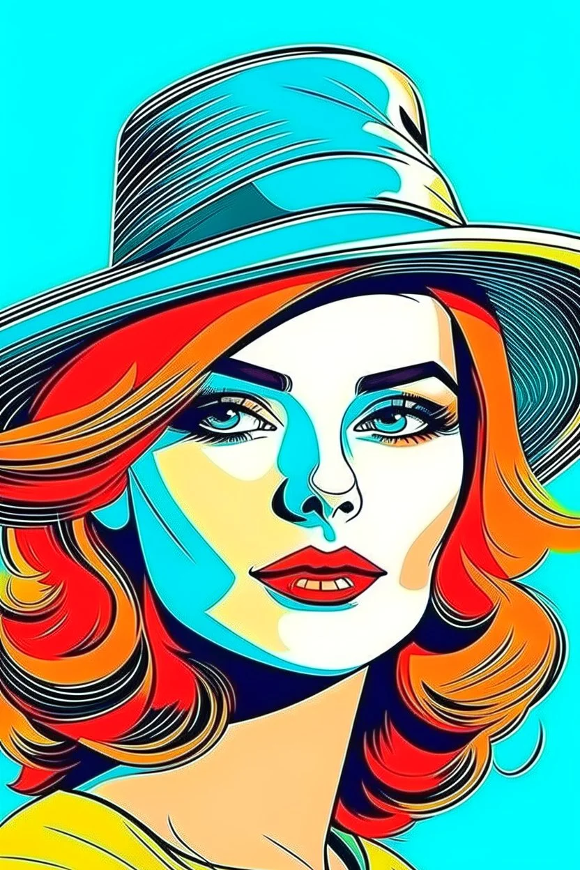 beautiful woman in hat in pop art style