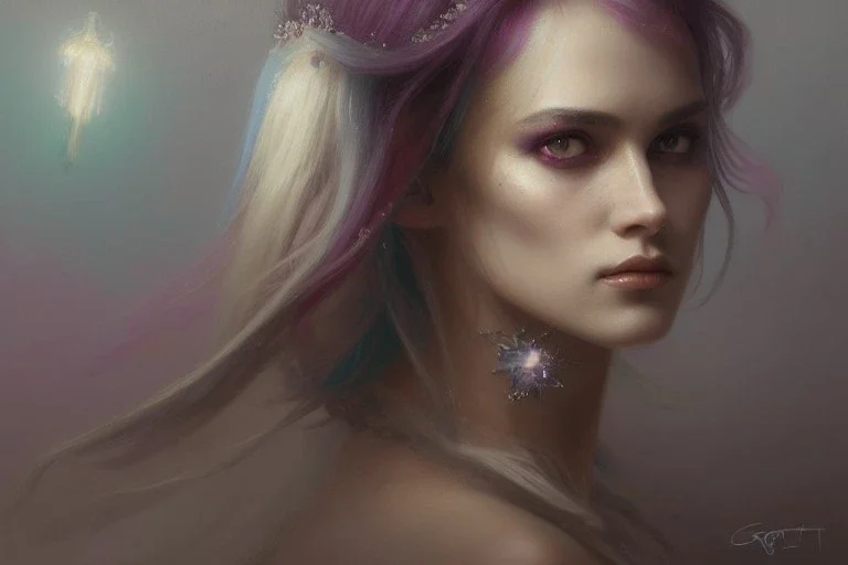 `beauty queen heroine, mystic, silver, rainbow, pastel, style, character portrait, by Greg Rutkowski, intricate, oil on canvas, masterpiece, expert, insanely detailed, 4k resolution, composition`