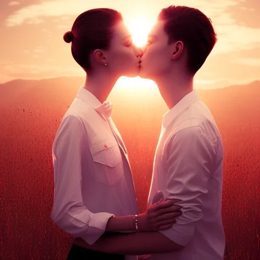 Boy and girl, kissing, sun, romantic, happiness,