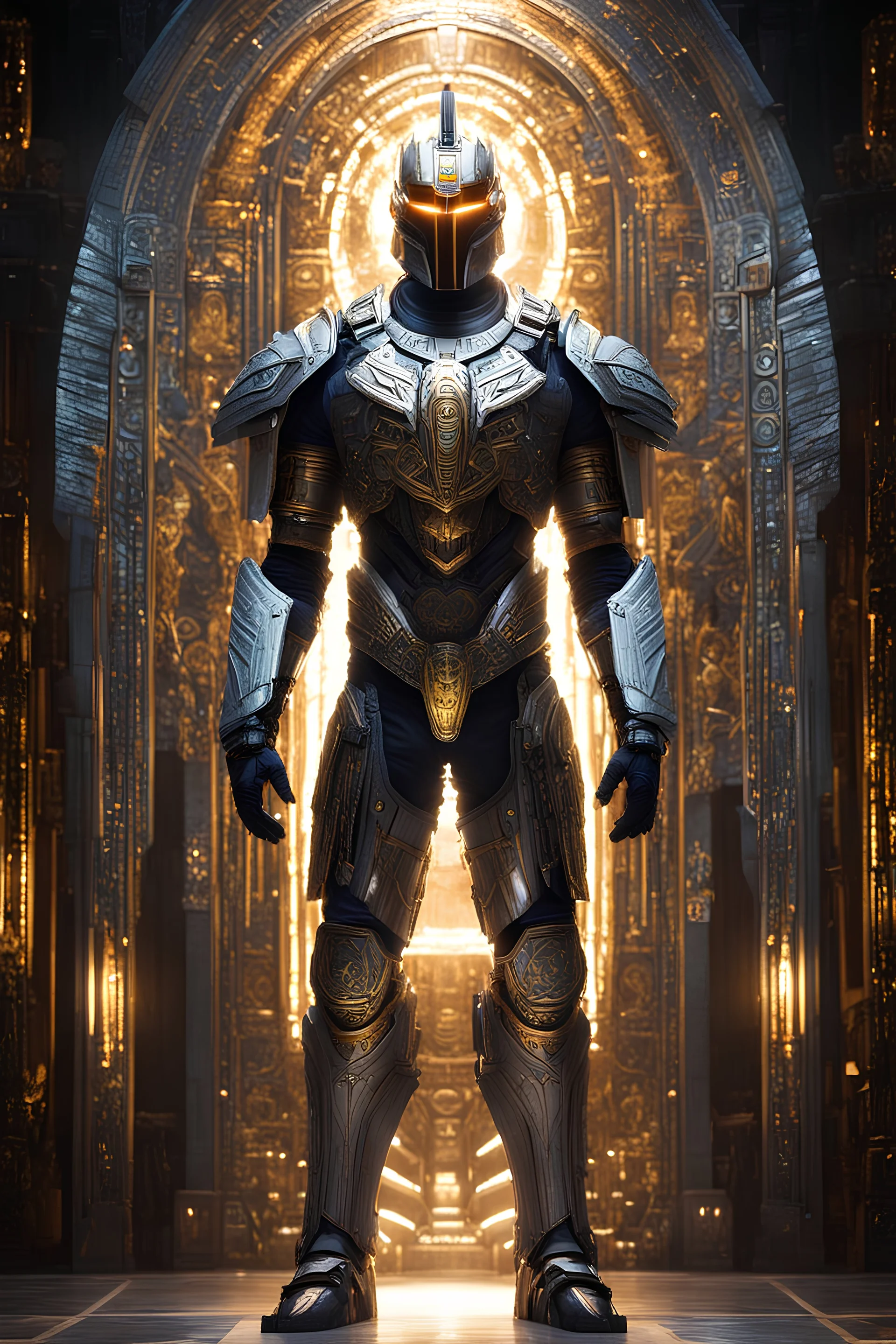 Fullbody wide angle photography stand up Biomechanical Symmetry!! Facing front portrait of Horus, sci-fi armour, tech wear, glowing lights!! sci-fi, intricate, elegant, highly detailed, digital photograph